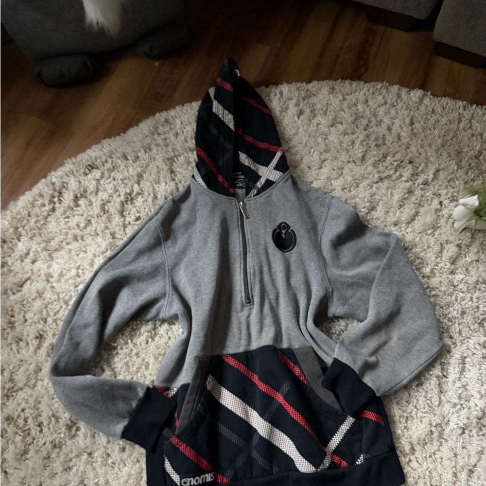 Nomi Gray and Black Skater street Hoodie with Red Stripes